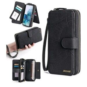 For Galaxy S20 Plus Handmade Leather Zipper 2 in 1 Wallet Case Detachable